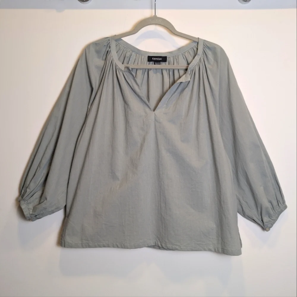 Karen Kane Slate Green Long Sleeve Peasant Blouse Size Small